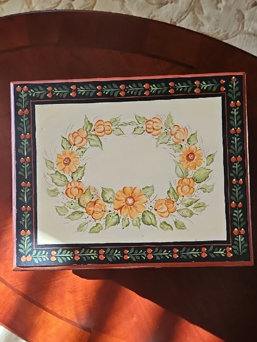 VTG 1983 Artisan Signed Pat Callendar Handpainted Country Folk Art Wood Chest